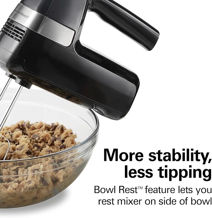 Hamilton Beach Electric Hand Mixer With 6 Speeds + Stir Button | 300 Watts of Peak Power for Powerful Mixing | Includes Whisk and Storage Clip | Black | 62628