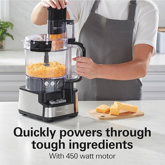 Hamilton Beach 12 Cup Stack & Snap Food Processor and Vegetable Chopper | BPA Free | Stainless Steel Blades | 2-Speed 450 Watt Motor |Easy Stacking Assembly | Black | 70725A