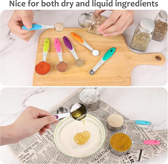 Accmor Stainless Steel Measuring Cups and Spoons Set, 11 Piece Metal Stackable Tablespoons Measurement kit for Cooking & Baking, Nesting Kitchen Gadgets Utensils for Dry or Liquid Ingredients