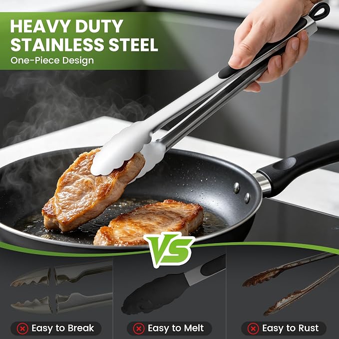 Grill Tongs, 12 & 17 Inch Long Stainless Steel BBQ Tongs (12"+17")