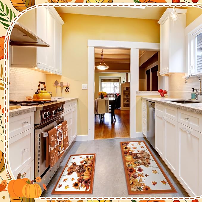 Fourluoo 10 Pcs Fall Highland Cow Kitchen Decor Set | Rugs Towels Oven Mitts and Pot Holders Set, Fall Farmhouse Kitchen Decor Set, for Cooking Baking Grilling Gift