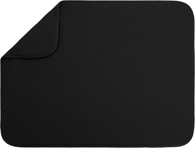 S&T INC. Dish Drying Mat, 18" x 24", XL, Black | Absorbent Microfiber, Extra Large Kitchen Counter Mat for Dishes, Utensils, Pots and Pans, Machine Washable