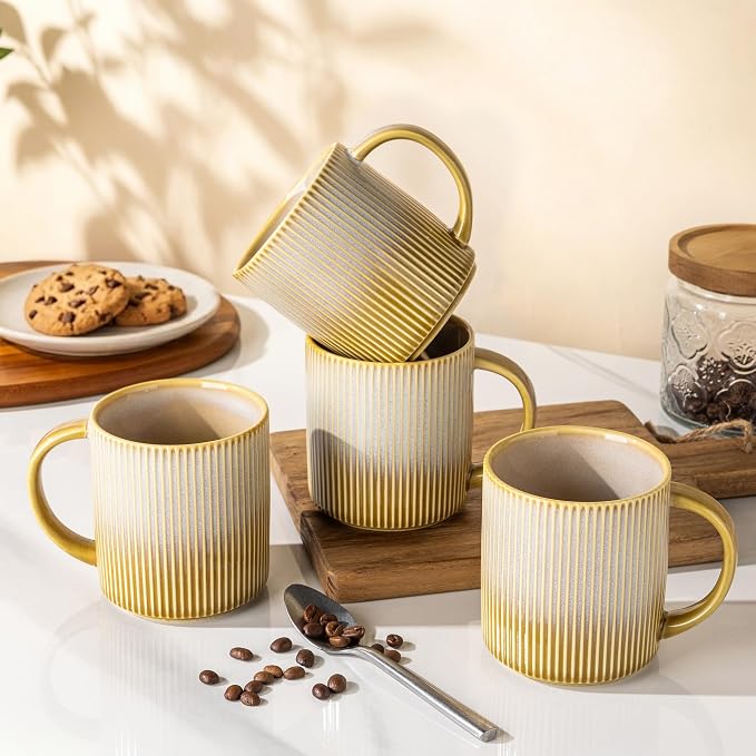 theterra Ceramic Coffee Mugs Set of 6, 14.2 oz Coffee Cups with Handle | Handmade, Suitable for Latte, Tea, Milk, Beer & Hot Cocoa, Autumn Haze