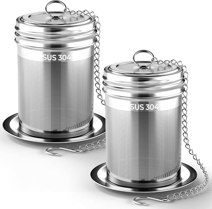 2 Pack Reinmoson Large Tea Infuser for Loose Tea & Spice Ball for Cooking | 2.1” x 2.9” Extra Fine Mesh Large Tea Strainers, 304 Stainless Steel Loose Leaf Tea Steeper for Black Tea, Rooibos, etc