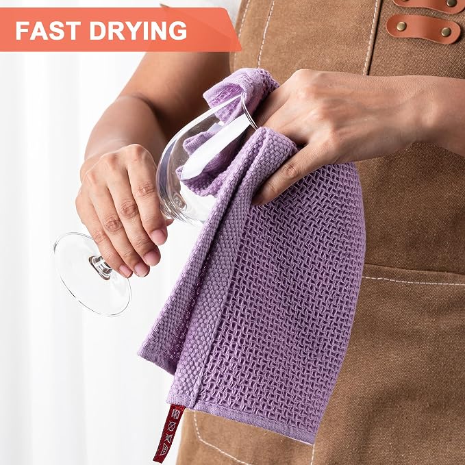Kitchen Towels 6-Pack Kitchen Dish Cloths,100% Cotton,12x12 In,Lavender | Towels Waffle Weave,Ultra Soft Absorbent, Quick Drying