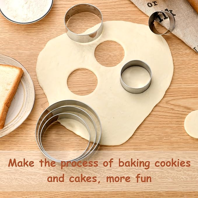 6 PCS Round Cookie Cutters (1.5,2,2.5,3,3.5,4 Inch), Stainless Steel Cookie Cutter, Kitchen Baking Utensils,Suitable for Making Cookies, Cakes, pizza and More.