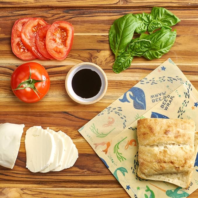 Bee's Wrap Beeswax Food Wraps, Snack Bag & Sandwich Wrap - Under the Sea | Organic Beeswax Wraps - Plastic Free - Reusable Food Storage - Sandwiches, Snacks & Lunches - Made in USA