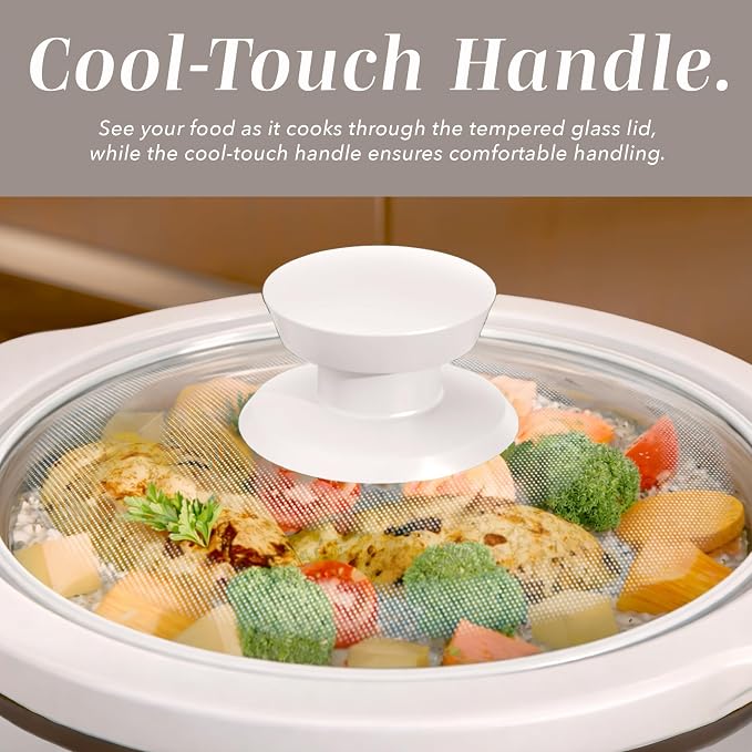 COOK WITH COLOR 2QT Mini Electric Round Slow Cooker - Adjustable Settings, Removable Stoneware Pot, Tempered Glass Lid, Dishwasher Safe, Cool-Touch Side Handles, Cream