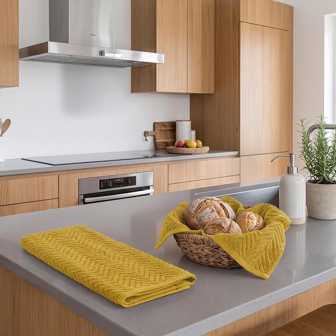 100% Cotton Kitchen Towels 15x25 in, Mustard Set (Pack of 4)