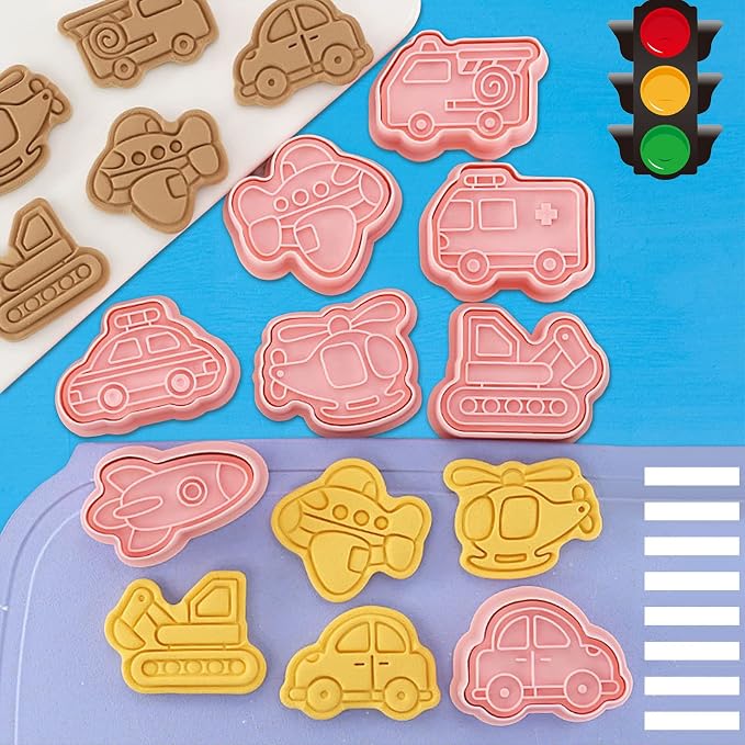 8 Piece Transportation Vehicle Cookie Cutters With Plunger Stamper | Transportation Theme Embossing Cutter For Fondant Biscuit Pastry Cheese Baking