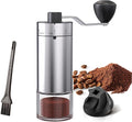 Portable Coffee Grinder Conical Burr for Espresso French Press Pour Over Double Bearing Internal Adjustment Capacity 25g (Silver-Ceramic Burr)