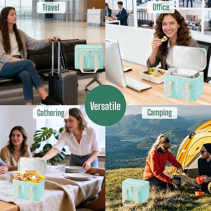 VENO 2 Pack Small Cooler Insulated Lunch Bag Reusable Grocery Shopping Bag | Collapsible Lunch Box Tote for Women Men w/ Handles, Dual Zippers, 9L Capacity for Work Office Picnic Beach (Evergreen)