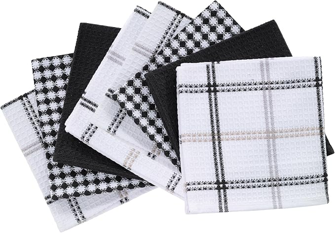 T-Fal Premium Waffle Dish Cloths: Highly Absorbent, Super Soft Long Lasting - 100% Cotton, 12"x13" Towel for Cleaning & Drying, (8-Pack), Neutral