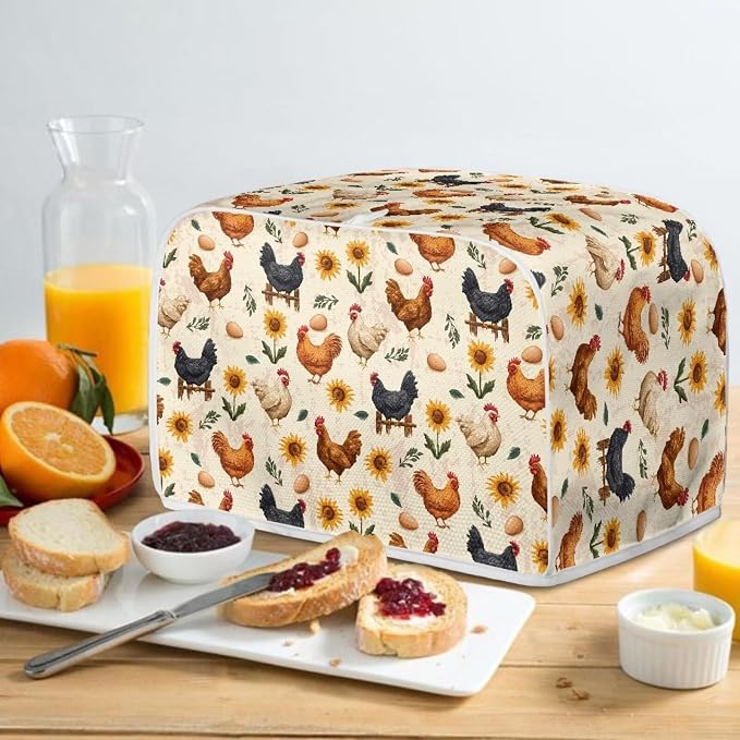 Chicken Sunflower Print Toaster Cover 2 Slice Bread Toaster Oven Dustproof Cover, Waterproof Kitchen Small Appliance Cover Home Kitchen Accessories Decor