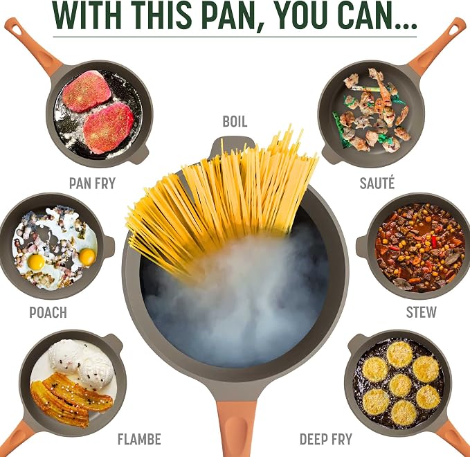 Goodful All-in-One Pan, Multilayer Nonstick Cookware Set, High-Performance Construction, Multipurpose Design Replaces Multiple Pots and Pans, Dishwasher Safe, 11-Inch, 4.4-Quart Capacity, Terracotta