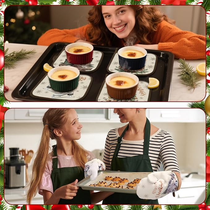 SiliFine 12 Pcs Christmas Kitchen Accessories Set Vintage Deer Pot Holders Xmas Retro Truck Oven Mitts Gnome Kitchen Towels for Farmhouse Christmas Home Decorations, Cooking Baking Holiday Gifts