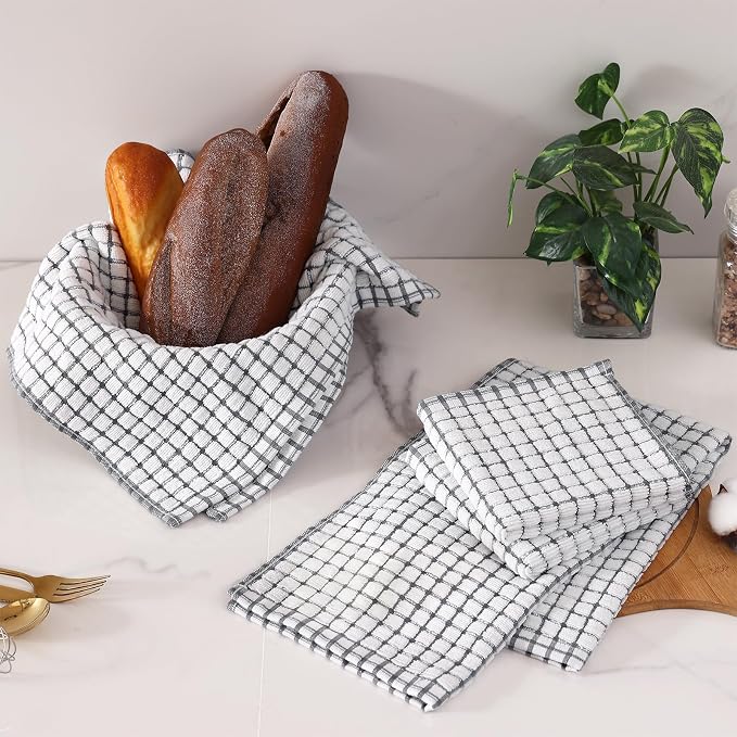 Homaxy Kitchen Towels and Dishcloths Set, Set of 12, Grey | Cotton Terry Kitchen Dish Towels, Super Soft and Absorbent Dish Cloths, 16 x 25 and 12 x 12 Inches