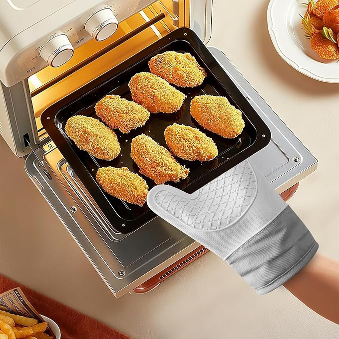 Silicone Oven Mitts，Heat Resistant up to 500°F, Oven Gloves with Soft Lining, Non-Slip Kitchen Essentials, Kitchen Gadgets, Apartment Essentials, Great Gift for Cooking (gray-1pair)