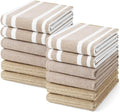 Homaxy Cotton 380 GSM Premium Kitchen Towels, 18"x 28", 12 Pack, Khaki | Soft and Absorbent Terry Dish Towels, Multipurpose Tea Towel Set with Hanging Loop, 3 Styles Kitchen Hand Towels