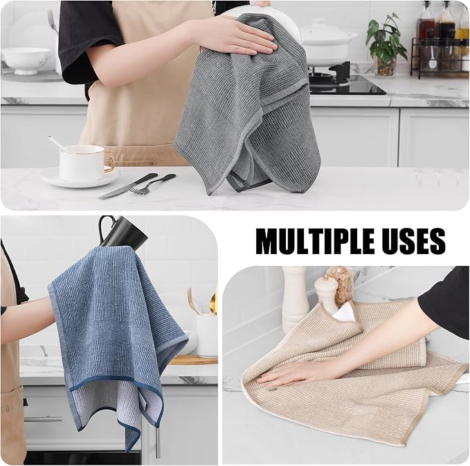 Homaxy 380 GSM Cotton Premium Kitchen Towels 12 Pack, 18"x 28", Multicolor | Flat and Terry Dish Towels, Highly Absorbent Tea Towel Set with Hanging Loop, Soft Utility Kitchen Hand Towels