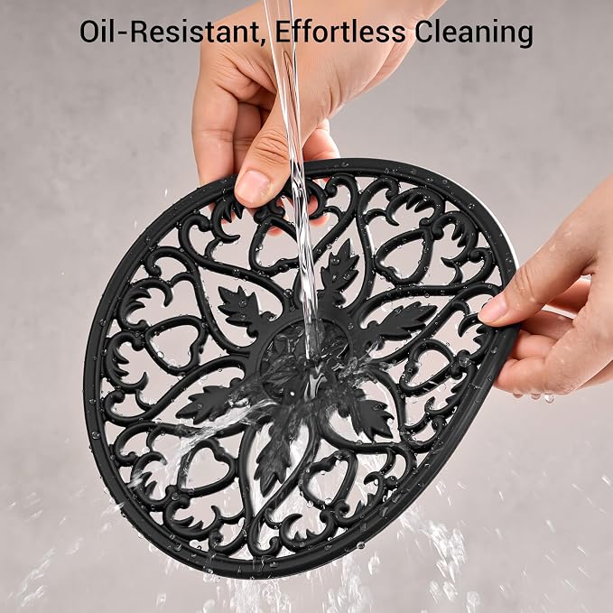 SMARTAKE 6 Set Silicone Trivet Mats for Hot Dishes Pots and Pans (Black) | Heat Resistant Pots and Pans Holders, Non-Slip Flexible Pads Coasters for Countertops Table, Modern Kitchen Decor Accessories