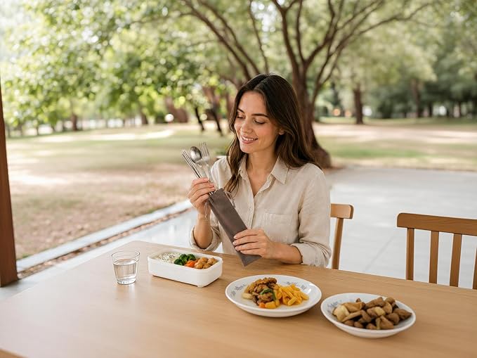 iNKULEER 100% Pure Titanium Travel Cutlery Set | Reusable Utensils with Metal Case | Portable Silverware for Camping, Office, Travel & Outdoor Dining