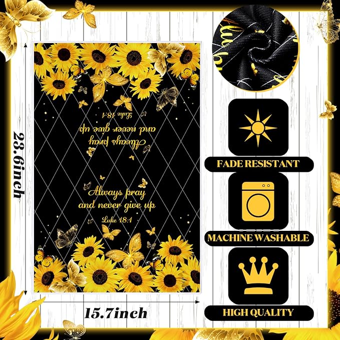 4 Pcs Sunflower Kitchen Towels Butterfly Hand Dish Towels Gifts | Absorbent Fast Drying Dish Clothes Black Yellow Floral Decor Housewarming Gift for Holiday Cooking Kitchen Bathroom