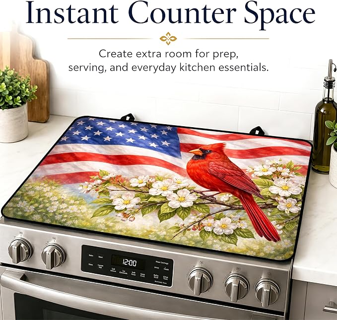 Patriotic Electric Stove Top Cover | Heat Resistant Glass Cooktop Protector for Kitchen Ceramic Countertops, Multiuse Stove Cover and Dish Drying Mat