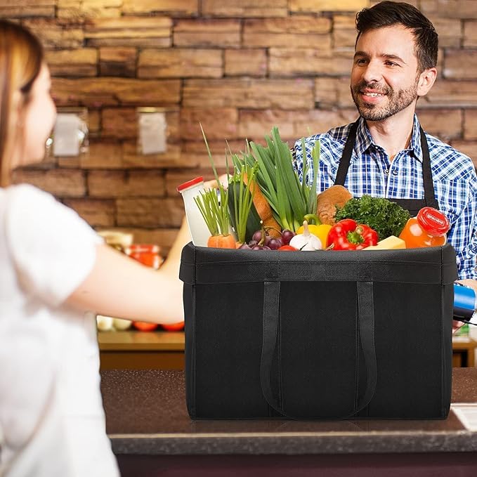 Reusable Grocery Shopping Bags 10 Pack Large Foldable Tote Bags Bulk | Eco Produce Bags with Long Handle for Shopping Groceries Clothes (Black)