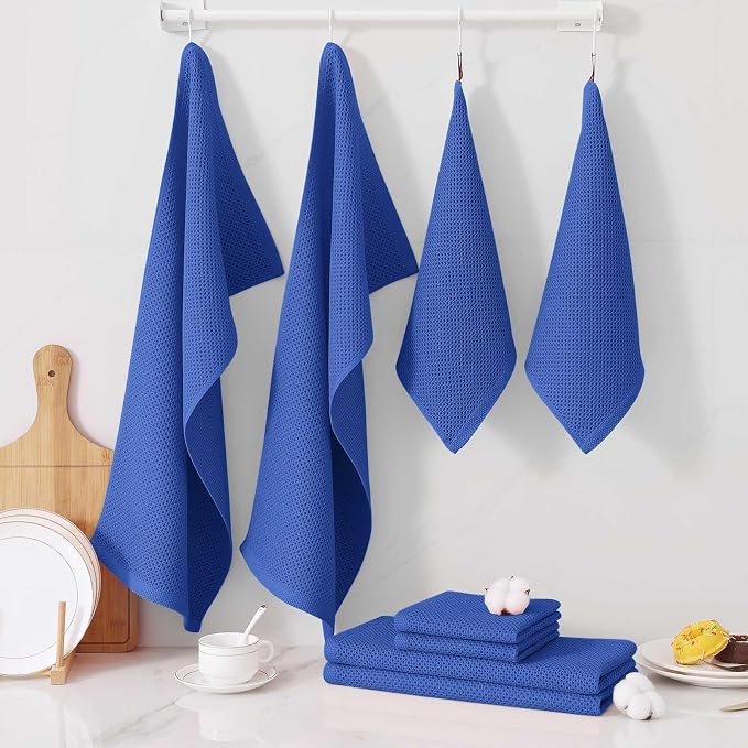 Homaxy 8 Pack 100% Cotton Kitchen Towels and Dishcloths Set, Blueberry | 12 x 12 Inches and 13 x 28 Inches Kitchen Towels Set, Ultra Soft Absorbent Dish Cloths for Washing Dishes