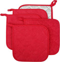 100% Cotton Kitchen Everyday Basic Terry Pot Holder Heat Resistant Coaster Potholder for Cooking and Baking Set of 5 Red