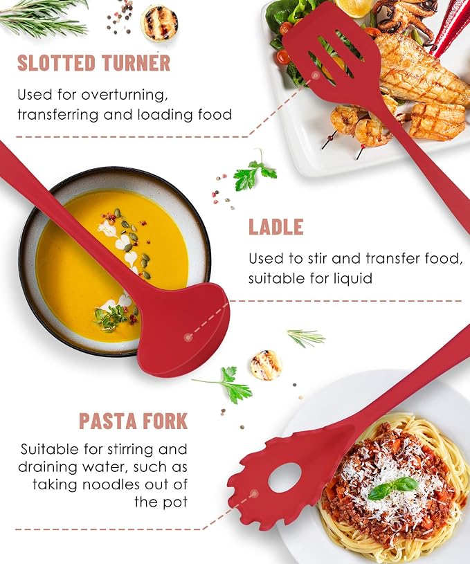 Pranski Kitchen Utensils Set-12 Pieces Silicone Cooking Utensils Set (Dishwasher Safe) 392°F Heat Resistant Spatula Set, Nonstick Cookware | Dishwasher Safe 392°F Heat Resistant Spatula Set Kitchen Utensil Set for Nonstick Cookware,Best Kitchen Tools w...