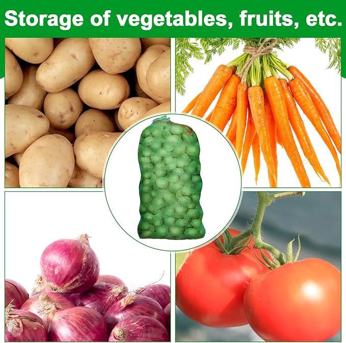 SATINIOR 60 Pcs Large Mesh Storage Produce Bags 21'' x 32'' Mesh Onion Bags 50 Lbs Reusable Vegetable Storage with Drawstring Potato Sacks for Onion Potato Citrus Fruit Produce Firewood (Green)