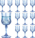 12Pack Plastic Wine Glasses, 7oz Vintage Goblets for Wedding | Unbreakable Crystal Style Reusable Stemware, Elegant Blue Drinking Glass for Party Anniversary & Holiday Celebration