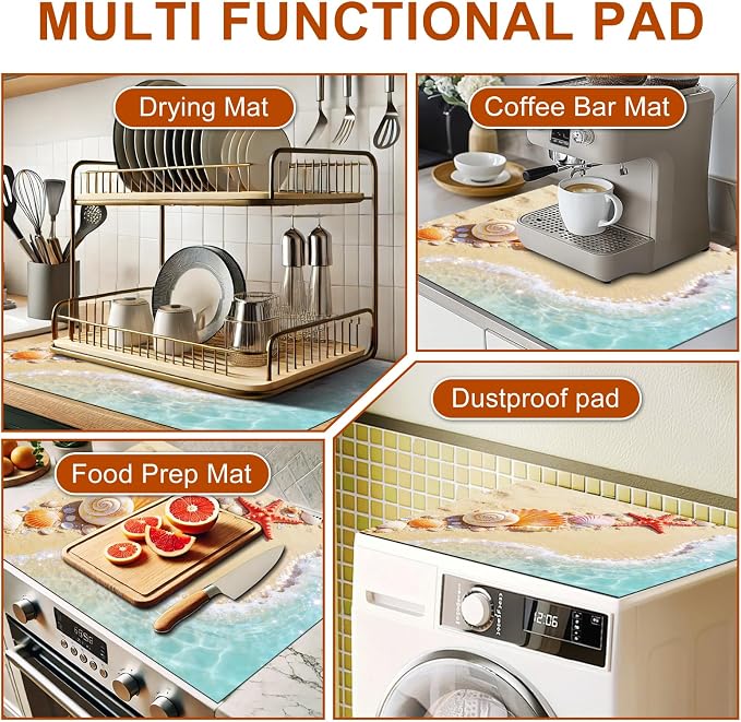 HOMETITUTE Summer Stove Top Covers for Electric Stove 28x20 Inches Heat Resistant Glass Cooktop Protector Pad Coastal Seashell Beach Decorative Stovetop Cover for Kitchen Coffee Bar Decor