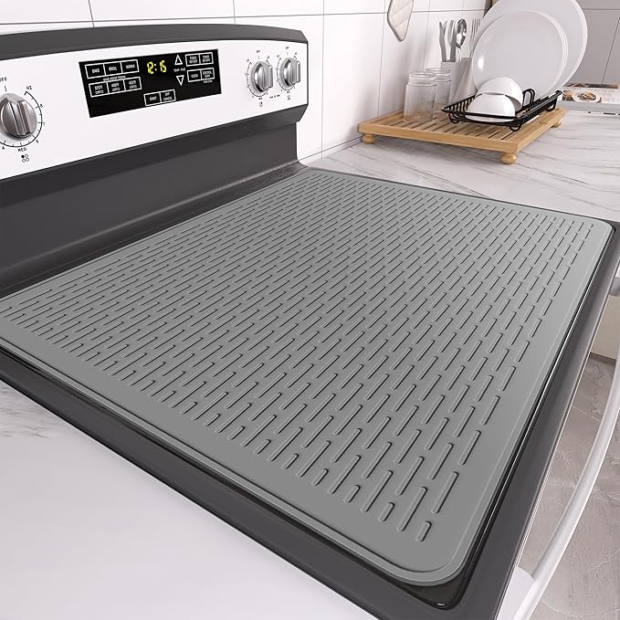 Stove Top Cover for Electric Stove- Range Covers for Electric Stove,Silicone XXL Dish Drying Mat, Glass Cooktop Covers, Flat RV Range top Mats (Gray, 30"x21")