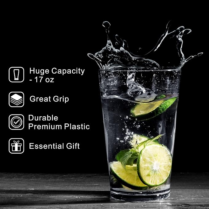 JGIRL Unbreakable Plastic Drinking Glasses,Set of 6,16 Ounces (white) | 16 oz plastic Tumbler Cups, Shatterproof Drinking Cups, Plastic glass cup,cups for kitchen ,cup set, Dishwasher Safe