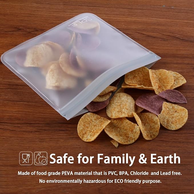 SPLF 12 Pack Dishwasher Safe Reusable Food Storage Bags, Gray | Extra Thick Freezer Bags Leakproof Silicone and Plastic Free Food Lunch Bag-5 Sandwich 5 Snack 2 Gallon