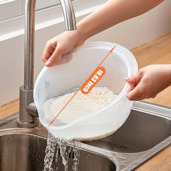 Japanese Rice Strainer Quinoa Washing Bowl Small Grains Washer Cleaner | Plastic Side Drainers Colander for Rinsing Fruits, Vegetables and Beans, BPA-Free