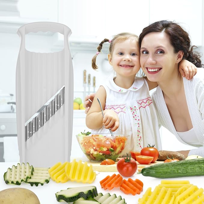 Börner Wave-Waffle XXL PowerLine Crinkle Cut Vegetable Slicer (White) • Wavy Mandoline for Vegetables • Wave/Waffle/Crinkle Cut • Potato Slicer for Lattice Potatoes