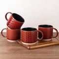 GBhome 15 OZ Stackable Coffee Mugs Set of 4, Ceramic Coffee Cups Set | 4 Assorted Designs, Embossed Mugs with Texture Patterns for Tea/Coffee, Dishwasher&Microwave Safe, Red