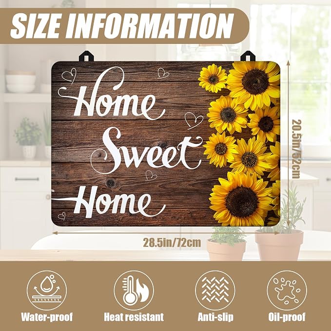 Home Sweet Home Stove Top Covers for Electric Stove, Wooden Grain Electric Gas Stove Pad Heat Resistant Range Cooktop Protector for Home Decor Kitchen 28"x20"