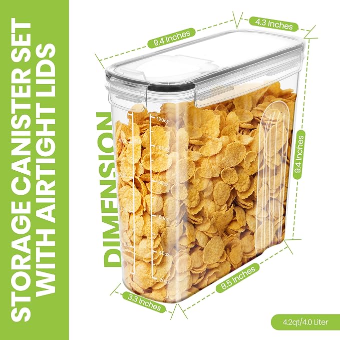 Utopia Kitchen Cereal Containers Storage Set, 2 Pack, 4L, Clear | Airtight Food Storage Containers with Lids, BPA-Free Cereal Dispensers for Pantry Organization and Storage