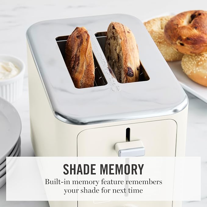 Martha Stewart 2-Slice Toaster, 3 Presets & 10 Shade Settings, Linen Cream | Gluten-Free, Bagels, Extra-Wide Self Centering Slots, Waffles & Artisan Bread, Shade Memory, Cord Wrap & Removable Crumb Tray