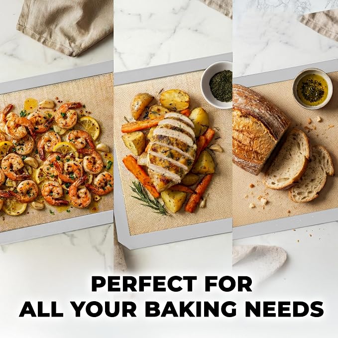 Zulay Kitchen Silicone Baking Mat 2 Pack – 16.5"×11.6" BPA-Free Reusable Baking Sheet, Heat Resistant 480°F – Non-Slip Border, Perfect for Cookies, Bread, Pastries & Oven Use - (Light Gray)