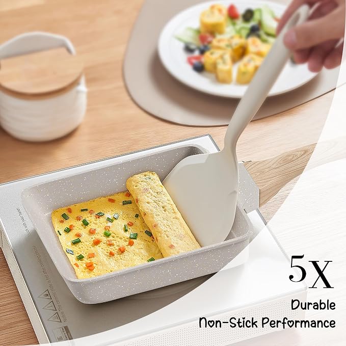 Caannasweis Granite Tamagoyaki Pan Japanese Breakfast Omelette Egg Pan | Nonstick Omelette Skillet Frying Pan Egg & Tamagoyaki Cooker Suitable for Gas Stove & Induction Cookware, PFOA PFOS Free