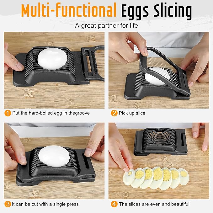 Multipurpose Heavy Duty Aluminium Egg Slicer, Stainless Steel Wire, Black | Not Dishwasher Safe, Rust Resistant, Egg Cutter for Hard Boiled Eggs, Soft Food and Soft Fruit, Salads, Butter, Cheese, Spam