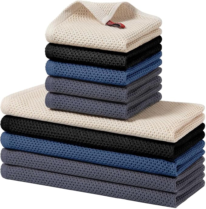Homaxy 10 Pack 100% Cotton Kitchen Towels and Dishcloths Set, Multicolor | 12 x 12 Inches and 13 x 28 Inches Kitchen Towels Set, Ultra Soft Absorbent Dish Cloths for Washing Dishes