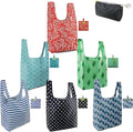 BeeGreen Geometry Reusable Grocery Bags Bulk 6 Packs X-Large, Reusable Shopping Bags Foldable for Groceries, Vegetables, Fruits Watertight Bulk Tote Bags (Cactus Rainbow Polka Dot Red Rose）