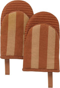 Folkulture Fall Oven Mitts, Brown, Set of 2, Heat Resistant - (5.75"x9") | 100% Cotton, Non Slip, Heat Resistant, Silicone, Cute Striped Mini Mits with Hanging Loop, Fall Kitchen Décor, Cooking Gifts